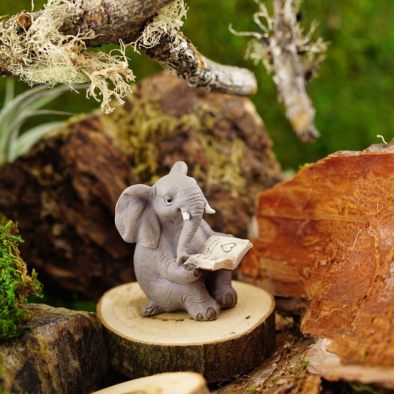 Top Collection Miniature Garden Elephant Reading Book, Gray - Image 2